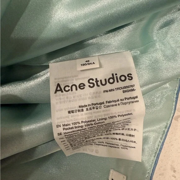 Acne Studios Satin Trousers In Azure Blue 48